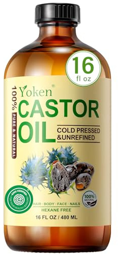 Yoken EWG Organic Castor Oil 16oz Cold Pressed Hexane Free for Hair Skin