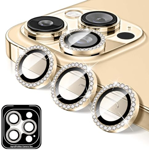 Kucheed Kameraschutz Kompatibel für iPhone 12 Pro, Bling Diamant Kameraabdeckung aus Gehärtetem Glas, Automatische Ausrichtungsmetallringe, Glitzer Kamera Objektiv Schutz Aufkleber