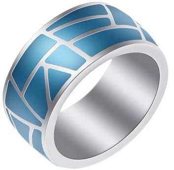 Beydodo Edelstahl Ringe Männer, Ring Personalisiert 9.6MM mit Blau Emaille Partnerringe Herren Ring Silber Nickelfrei Größe 65 (20.7)