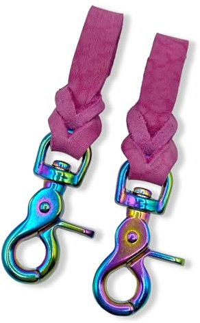 Steigbügelhalter (Paar) aus Fettleder, geflochten, in vielen Farben (Pink, Neo-Chrome)