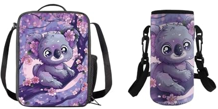 COEQINE Cute Animal Girls Lunch Bag Kids School Bags for Girls Age 8-9 with Lunch Box and Water Bottle Insulation Portable Picnic Portable Lunch Box with Handles,Koala Lunchbox for Teens Girls