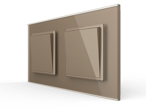 LIVOLO 2x Wipp Lichtschalter und Wechselschalter meschanischer doppelter Schalter im Glas Rahmen Kombination Kippschalter Wechsellichtschalter in gold Unterputz Einbau VL-C7-K1S-K1S-13