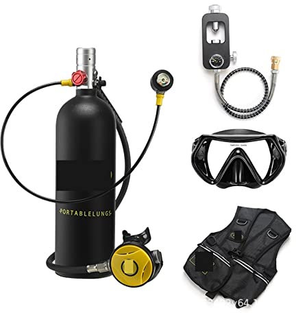 OUTFYT 2L Diving Snorkeling Equipment Residual Pressure Gauge Diving Tank Dive Equipment(Black bottle silver head)