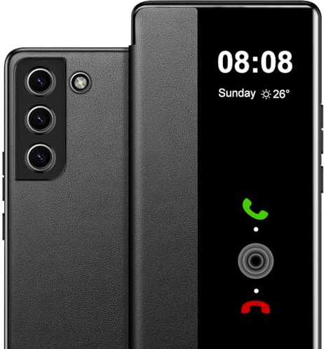 Handyhülle für Samsung Galaxy S24 Plus Hülle S View, Clear View Flip Leder für Samsung S24 Plus 5G Hülle, Luxus Extra-Dünn Stoßfest Kratzfest Schutzhülle Cover Case Tasche
