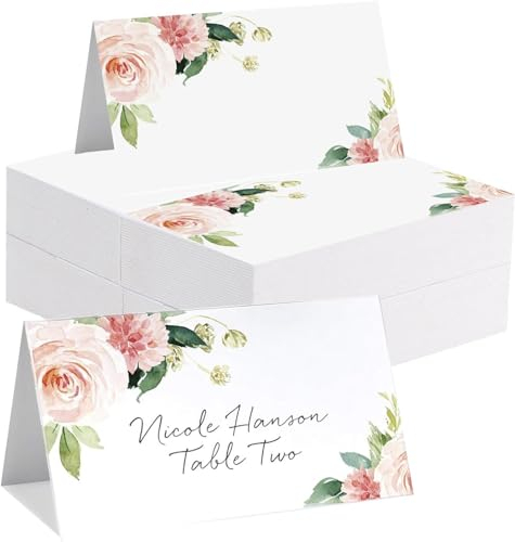 100 Stück Hochzeit Tischkarten 90 * 100mm, BetterJonny Namenskarten zum Beschriften Hochzeit Tischkarten mit Elegantes Design Tischdekoration Platzkarten für Hochzeit Kommunion Taufe Feier(Blume-B)