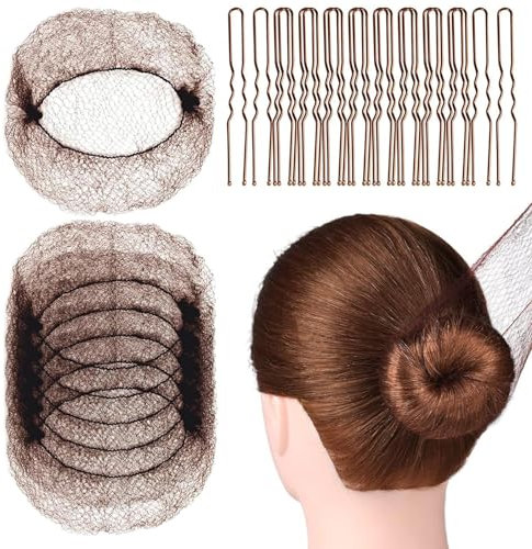 20 Pack haarnetz ballett kinder mit 50PCS U-förmigen Haarnadeln, 50cm Unsichtbare Haarnadeln Braun für Tanz Buns & Ballett Haarnetz, Tanz Haarnetze für Frauen, Mädchen, Ballett Bun