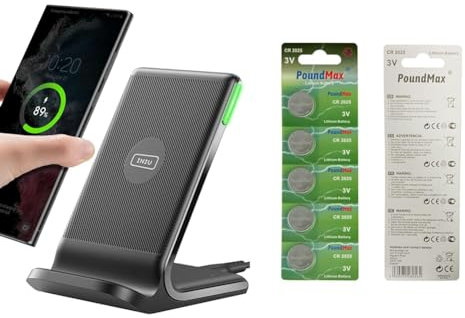 INIU Wireless Charger, 15W Fast Wireless Charging Stand Qi Certified Sleep-friendly Adaptive Light & PoundMax® 5 x Button cells Lithium CR2025 Batteries Watch NEW