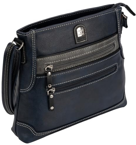 EAAKIE Damen Tasche, Schultertasche, Handtasche, Umhängetasche mit Leder Optik und vielen Fächern (BLAU)