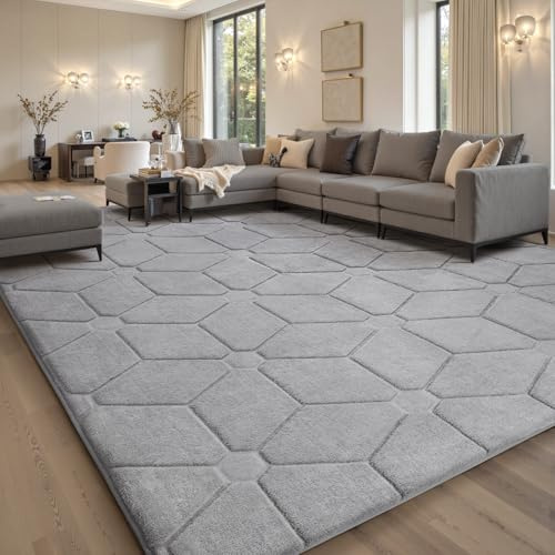 Sour Lemon Teppiche für Wohnzimmer, 200 x 290 cm, Grauer Teppich für Schlafzimmer, extra große Teppiche für Wohnzimmer, maschinenwaschbar, rutschfest, flauschig, zotteliger Teppich, cremefarbener