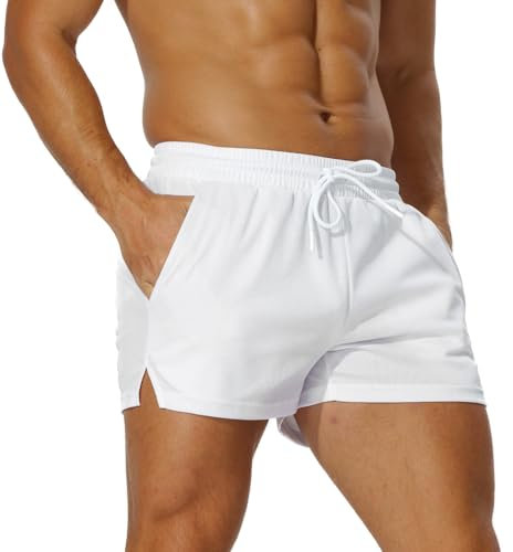 AIMPACT Sporthose Herren Kurz 3 Inch Mesh Basketball Shorts Herren Atmungsaktive Jogginghose Kurz Tennishose mit Taschen (Weiß-S)