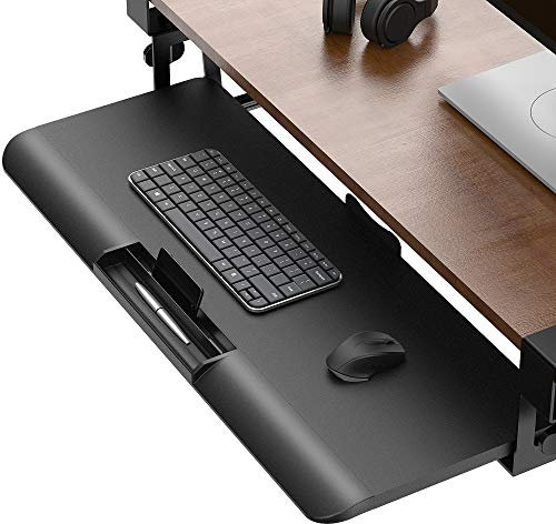 Asukale Tastaturablage, Unter dem Schreibtisch Ausziehbar mit C Klemme Groß Format, Standfest Schiebbarer Tastaturständer, (25,6 Zoll x 10,0 Zoll), Muskelermüdung Lindern, Geeignet für Arbeit/Spiele