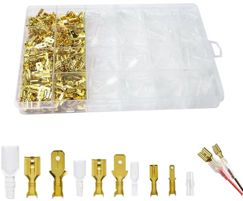 Lot de 600 cosses de câble - Connecteurs plats pour connexion - Connecteurs plats mâles et femelles - Cosses de câble avec manchon isolant pour fil (2,8 mm/4,8 mm/6,3 mm)