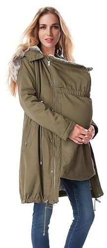 YIzdegg Manteau de portage, veste de maternité d'hiver, veste de maternité, chaude, longueur genou, parka 3 en 1, avec col en fourrure, capuche et poches, coupe-vent, pour maman et bébé, AG, L