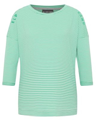 Elbsand Damen 3/4-Arm Shirt ESWVeera Damenshirt mit Streifen 70597 00 Mellow Mint+Kelly Green (061) XXL