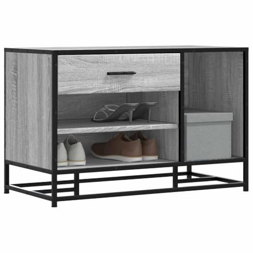 Rantry Sitzbank Sonoma Grau Mehrschichtholz und Metall, Gartenbank, Balkonbank, strapazierfähige Bank für Balkon, Terrasse & Garten Modell 849227