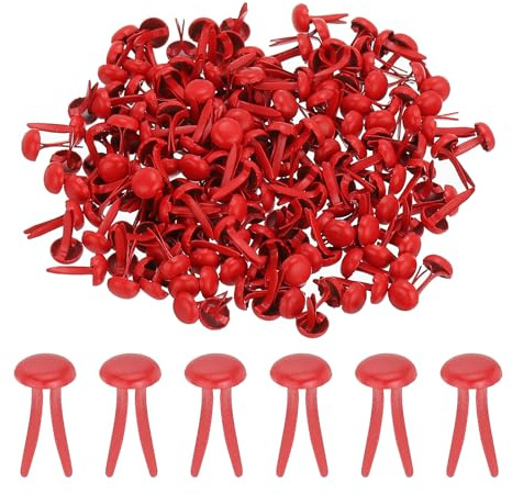 PATIKIL 1000 Stück Papier Messing Heftklammern Splinte Pastell Mini Metall Brads Rundkopf Beschichteter Befestiger für Bastelkunst Scrapbooking DIY Zubehör, Rot, 4,5 x 8 mm