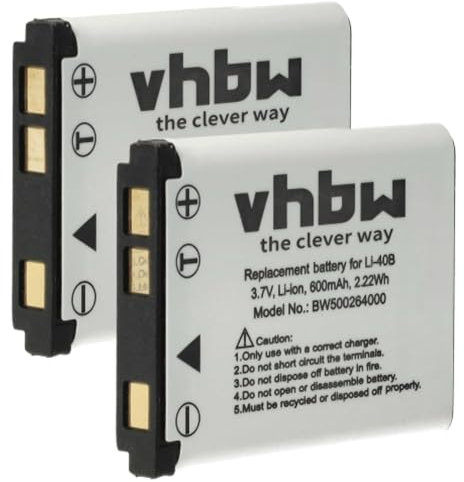 vhbw 2X Batterie Compatible avec Olympus Tough TG-310, TG-320 Appareil Photo (600mAh, 3,7V, Li-ION)