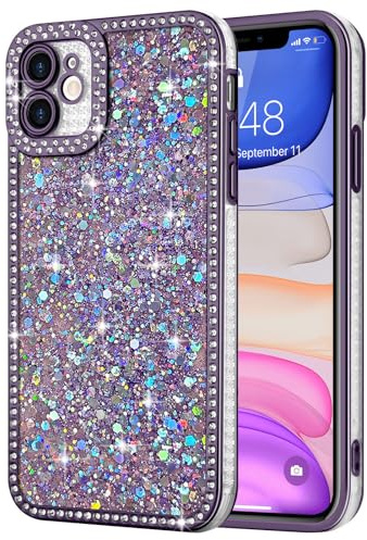 Lafunda Kompatibel mit iPhone 11 Hülle Lila | Mädchen Frauen Schuzhülle Glitzer Pailletten Glänzend Bling Diamant Stoßfest Handyhülle mit Kameraschutz