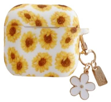 JRCYVTA Headphone Case for AirPods 4 Case, Beautiful Flowers Soft Silicone Protective Cover with Pendant, Compatible with Apple Latest AirPods 4th (Yellow Floral)