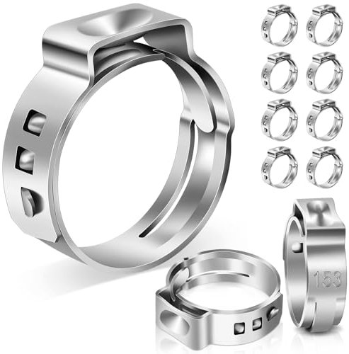 10 Stück Einohrschellen 12.8-15.3mm, 304 Edelstahl Klemmschellen Ohrschellen, Einohr Schlauchschellen Einzelohr Stufenlose Rohrschellen Schlauchklemme Verstellbare Klemme Kraftstoffleitung Clip
