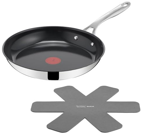 Tefal Jamie Oliver by Schmuck Direct Cook Sartén de 28 cm, acero inoxidable, revestimiento antiadherente de cerámica + protector para sartén, H8802S34