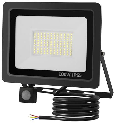 Mille Lucciole 100W LED Strahler mit Bewegungsmelder 10000LM 6500K Kaltweiß LED Superhell Scheinwerfer IP65 Wasserdicht Außenstrahler Schwarz für Hell Garten Garage Sportplatz Hof Fluter