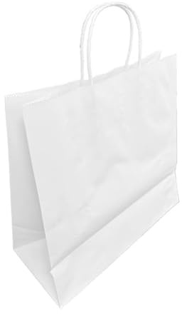 Fiesta Recyclable Twist Handle Paper Bag White, Medium, Pack 250 | Strong, comfortable carrying grip paired with eco-friendly disposal for busy retail outlets and takeaways.