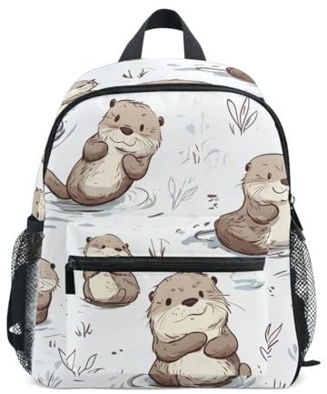 RPLIFE Niedlicher Otter-Rucksack für Kleinkinder, Jungen, Mädchen, Kinder, Schultasche mit Namensschild, Vorschulrucksäcke, 3–8 Jahre, Weiß