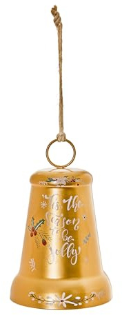 Gold Metal Bell Christmas Decoration 'Tis the Season to be Jolly' Message 19cm Tall