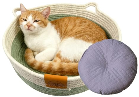 Bett für Katzen, Baumwollseil, gewebtes Nest, Hundekorb, rundes Katzenbett, für den Innenbereich, Welpen, kleine Hunde, Haustiere, Tiere, alle Jahreszeiten, Schlafzimmer