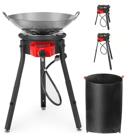 OuterMust Outdoor Herd Wok Station mit Abdeckung, Eisen Wok, Elektronische Zündung & Verstellbarer Stützständer, 54000 BTU Brenner für BBQ, Hinterhof