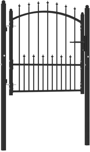 Mokuyary Zauntor mit Spitzen Stahl 100x100 cm Schwarz Zauntür, Gartentür Zauntor Zaun, Hoftür Tor für Garten, Hinterhof, Terrasse