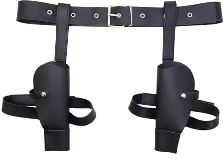PU Leder Pistolengürtel mit 2 Taschen Revolver Cowboy-Kostüm Zubehör Cosplay Pistolenholster Bestens geeignet für Karneval und Kostümfest Faschingskostüme LARP Kostümzubehör Unisex