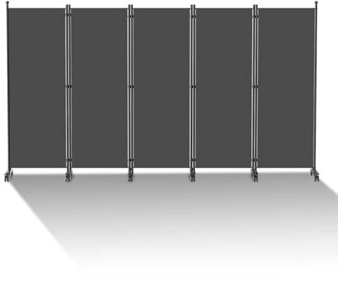 Ollewiellan Paravent Raumteiler Innen, Paravent Faltbar 5-Teilig 284x181x30cm,Sichtschutzwand für Balkon,Spanische Wand Sichtschutz aus Polyesterfaser,Trennwand Raumteiler auf Rollen（Anthrazit）
