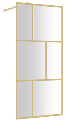 Emmtore Mampara puerta de ducha vidrio transparente ESG dorado 80x195cm