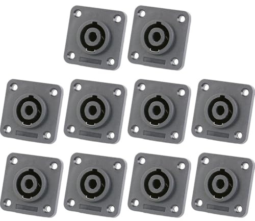 JoyousMall 10 Pack 4-Pole Speakon Connector Receptacle Female Panel Mount Audio Socket, Zinc Alloy Twist-Lock for Speaker Mixer, No Soldering Required, Black