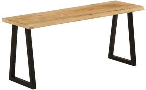 KMTNERVG Bank Baumkante 105 cm Massivholz Mango | U-Beine aus Stahl, Pulverbeschichtet, Belastbar bis 110 kg, Für Esszimmer, Wohnzimmer oder Flur
