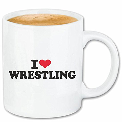 Reifen-Markt Kaffeetasse I LOVE WRESTLING - UNDERAKER - KAMPFSPORT - MMA - KICKBOXEN Keramik 330 ml in Weiß