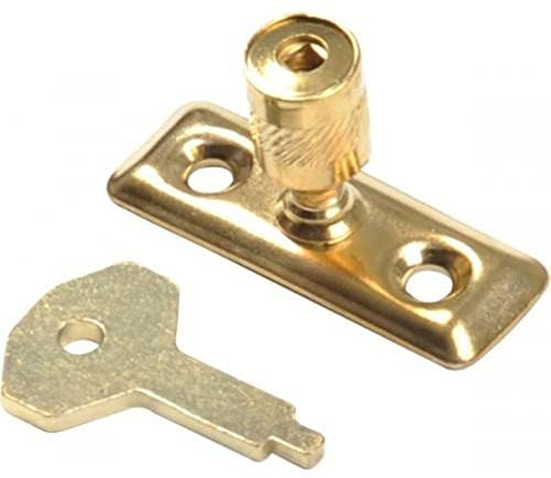 Merriway BH05859 (2 Pcs) EB Window Stay Security Lock and Key Brass Plated - Pack of 2 Pieces