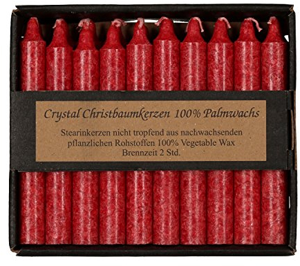 20 Stearin Baumkerzen durchgefärbt 110mm x Ø 13mm - Marmorierte Kerzen mit rückstandsfreiem Abbrand, 2h Brenndauer, rußarm, geruchsneutral, aus 100% reinen nachwachsenden Rohstoffen, Farbe:Rot