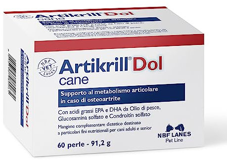 NBF Lanes | Artikrill Dol Cane, 60 Perle Appetibili, Supporto Metabolismo Articolare in caso di Osteoartrite del Cane Adulto e Senior