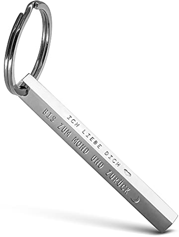 FABACH Cuboid Schlüsselanhänger Ich liebe dich bis zum Mond - Quader Schlüsselanhänger Liebe Partner aus Edelstahl - Stäbchen Anhänger mit tiefer filigraner Gravur Liebe bis zum Mond