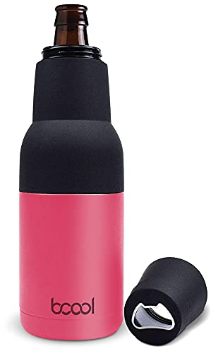 Bcool Enfriador de botellas y latas de cerveza de acero inoxidable de doble pared con aislamiento al vacío con abridor de cerveza. (Coral)