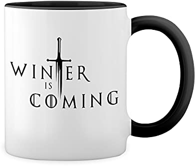 Game Of Thrones Winter Is Coming Weiße Tasse Mug mit schwarzen Felgen & Griff