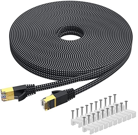 KINBETA Cable Ethernet Cat 7 25m, Cable Ethernet de Red de Internet Cat7 de Alta Velocidad Gigabit Lan Rj45 Trenzado Plano Patch Cord Blindado con Clips para PS PC Ordenador Portátil Enrutador TV