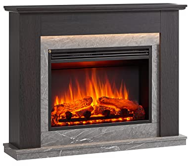 BALDERIA Ajax Elektrokamin - Elektrischer Standkamin mit Heizung 1000/2000 W, realistischer 3D-Flammeneffekt, LED-Beleuchtung, Fernbedienung programmierbar, Timer, Thermostat, Dunkelbraun