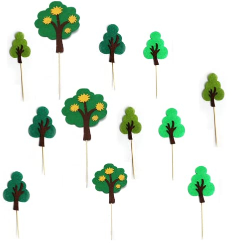 12 Pcs Cake Toppers Forest Cake Decoration Felt Tree Toppers Green Tree Toppers Cartoon Cupcake Toppers Cake Toppers for Kids Party Cake Cake Decoration