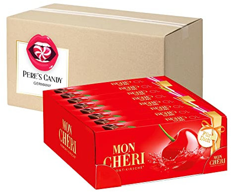 Pere's Candy Bundle für 8erPack Mon Cheri Geschenkverpackung (8 x 105 g) + Pere's Candy Notepad DIN A7-25 Blatt Geschenk