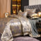 DXHOME Bettwäsche 135x200 Seide Gold Blau Satin Luxuriös Romantisch Mikrofaser Angenehme Glatt Glänzend Bettwasche-Sets Bettbezüge mit Reißverschluss und 2 Kissenbezüge 80 × 80 cm
