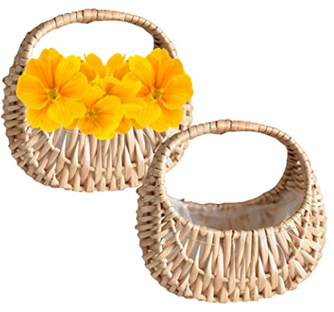 2pcs Panier De Pique-nique En Osier Avec Poignée Paniers De Fille De Fleur Panier Avec Poignée Panier De Rangement En Osier Petit Panier De Pâques Pour Fête Paniers Décoratifs Panier De Rangement